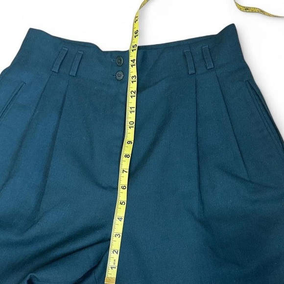 Vintage High Rise Pleated Dark Green Wool Pants Size 14P (see measurements) - Picture 8 of 10